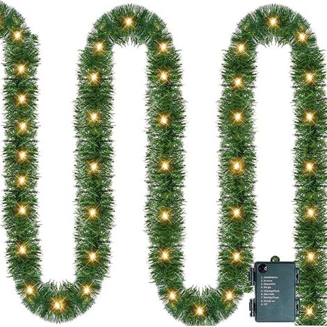 Christmas Garland with Lights, LED Christmas Garland Decoration, Green Artificial Greenery Garland, Battery Powered Garland with Lights