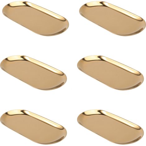 6 bandejas ovaladas de metal dorado para almacenamiento, plato punteado para frutas, objetos pequeños, bandeja para joyas. (1/4)