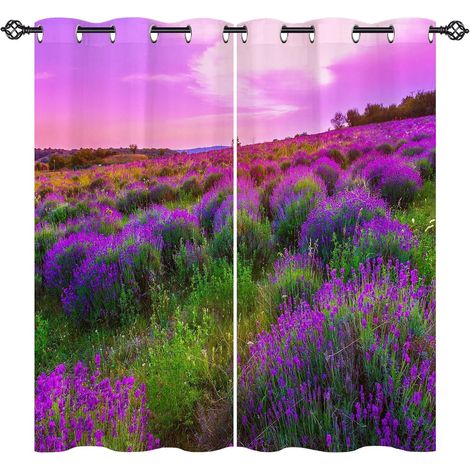 Rideau Occultant Nature Rose Violet Lavande Fleur Rideau Thermique Isolant Tenture Opaque à Oeillets Draperies Intérieurs pour Maison Chambre Salon 2 Panneaux L 140 x H 160 cm - 140L X 160H cm (2 Pann (1/5)
