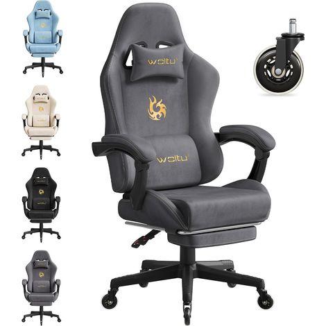 WOLTU Sedia Gaming Ergonomica Ufficio in Tessuto Scamosciato, Grigio