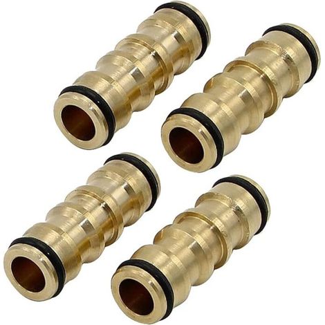 Set of 4 double connectors for garden hoses - Plastic connector accessories - Yellow garden hose connectors (1/5)