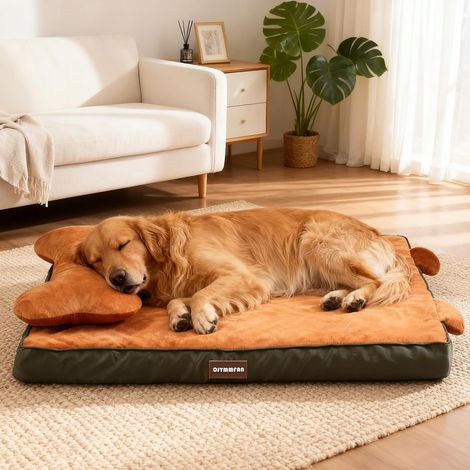 Panier Orthopédique Chien avec Bolster Tête Amovible, Lit Lavable avec Mousse Alvéolée, Coussin Imperméable pour Soutenir Tête et Articulations, Matelas Chien avec Oreiller et Fond Antidérapant