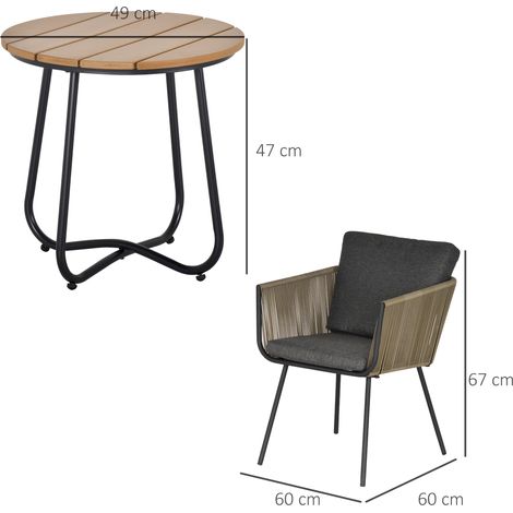 Conjunto de Muebles de Jardín Juego de 3 Piezas Muebles de Ratán 1 Mesa Redonda y 2 Sillas Butaca con Cojines Acolchados para Balcón Terraza Acero Caqui y Gris (1/5)