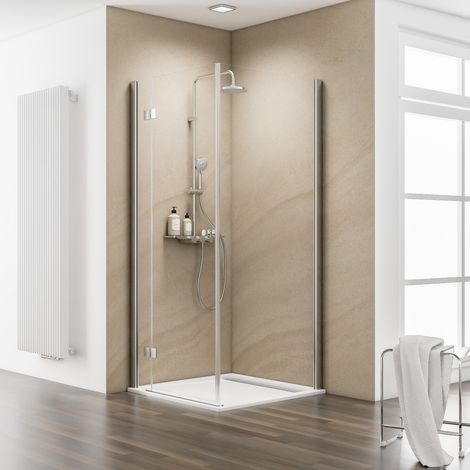 Paroi de retour pour porte de douche pivotante, verre 6 mm anticalcaire, profilé en aspect chromé, MasterClass, Schulte, 80 x 200 cm (1/3)