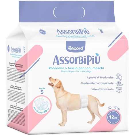 12 pannolini taglia xs 25x35 cm: Assorbipiu 12 pannolini a fascia per cani maschi (1/4)