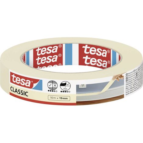 tesa Nastro per Mascherature CLASSIC - Nastro adesivo per lavori di pittura - Senza solventi, rimovibile senza lasciare residui - 50 m x 19 mm (1/5)