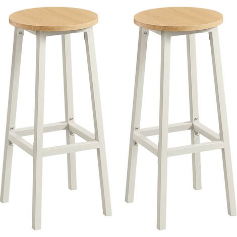 Set di 2 sgabelli da bar seduta alta struttura in metallo facile da montare altezza 74 cm poggiapiedi per cucina soggiorno sala da pranzo beige 120007752