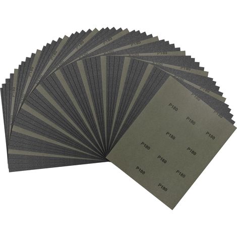 Lot de 50 feuilles de papier de verre - 22,9 x 27,9 cm x 180 grains Feuilles de papier abrasif humide et sec pour le polissage et l'élimination des rayures en carbure de silicium (1/5)