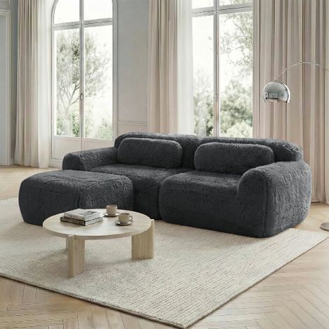 L-förmiges 2-Sitzer Sofa, weicher Plüschstoff, modular, frei kombinierbar, mit Kissen. Weich, hochelastischer Schaumstoff, keine Montage erforderlich, geeignet für kleine Wohnzimmer und Räume,Grau
WL