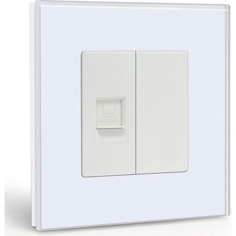 Prise murale standard UE 1/2 PC RJ45 Cat5 Ethernet prise réseau, prise LAN encastrée avec 1/2 prise vierge Plaque en verre cristal blanc 86 mm (1/5)