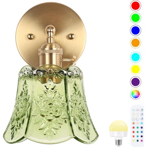 Applique murale LED d'intérieur avec ampoules - Lampe murale moderne d'intérieur - Télécommande colorée rechargeable - vert - Pour chambre à coucher, salon, escalier, couloir [Classe énergétique A]