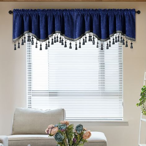 Mantovana corta a forma di S in stile europeo con nappe (blu, 40x150 cm). (1/2)