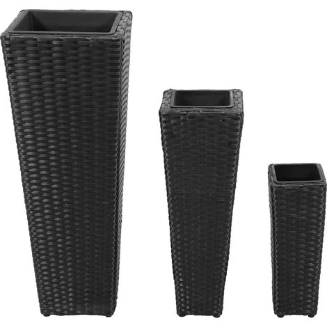 Jardinière  Lits surélevés de jardin 3 pcs Résine tressée Noir (1/5)