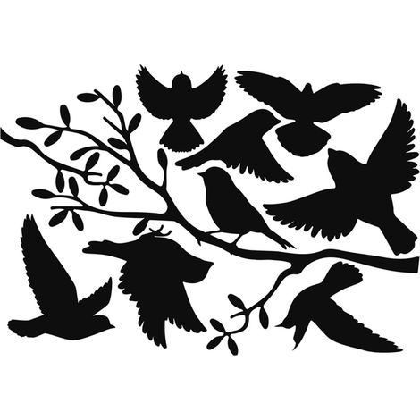 Esschert Design Vogelschutzaufkleber für Fenster Vogelsilhouetten und ein Ast