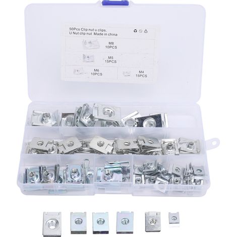 Assortiment d'écrous en forme de U Clips 65 manganèse M4 M5 M6 M8, 50 pièces, pour intérieur de panneau de porte de tableau de bord de moto (1/5)