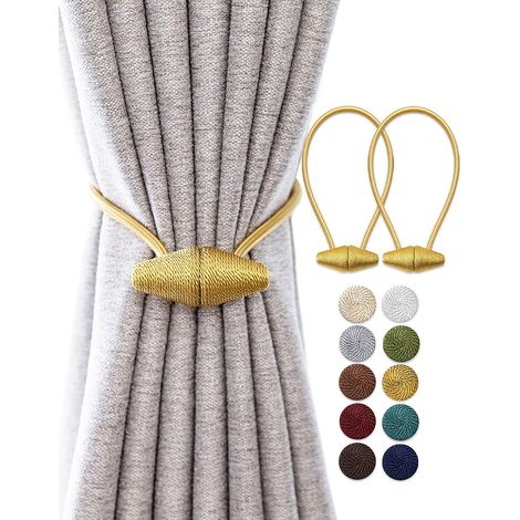 Magnetische Gardinenhalter mit verbessertem, größerem Magneten, 2er-Pack, 48 cm Raffhalter für Gardinen im Innen- und Außenbereich – Gold (1/5)