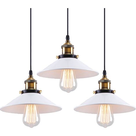 Lustre Suspension Industriel E27 Lustre Plafonnier en Forme Chapeau Lampe à Suspension Réglable Blanc - 3Pcs (1/5)