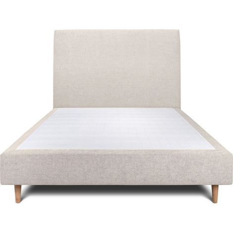 Lit 140x190cm avec tête de lit tapissier tissu et sommier tapissier Beige clair - Hauteur totale : 35cm (1/5)