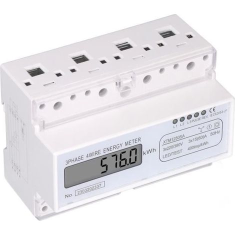 1 Compteur d'énergie triphasé, LCD 7 bits, Précision Niveau 1, Rail DIN 35mm, Industrie (1/4)