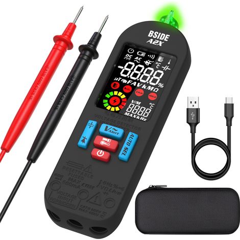 A2X Multimètre Numérique Intelligent Rechargeable Testeur Électricien Mini avec LCD Couleur VFC Capacimètre Ampèremètre Détecteur de Tension Sans Contact (1/5)