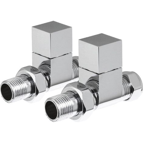 Heatwave Square Chrome Straight Radiator Valves Pair (1/2)
