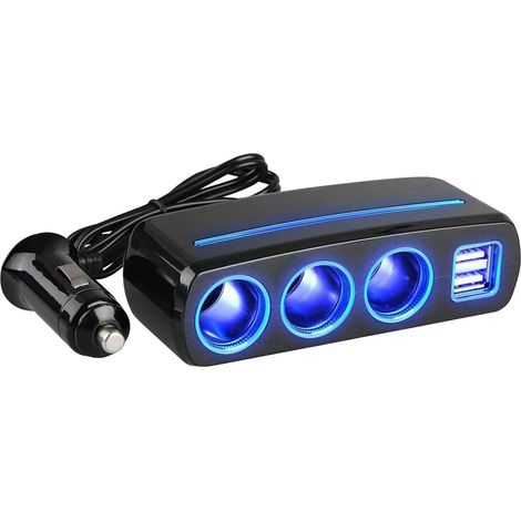 Adaptateur Allume Cigare, Chargeur de Voiture avec 3 Prises et Deux Ports USB pour Les Appareils de Voiture 12V/24V (1/5)