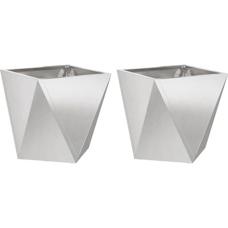 Set di 2 fioriere quadrate design moderno esterno 40 x 40 x 40 cm in acciaio inox argento 020053071