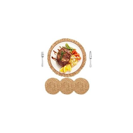 Set mit 4 runden Platzsets aus natürlicher Wasserhyazinthe, 30 cm – handgewebt – Tischschoner – für Küche und Restaurant (1/4)