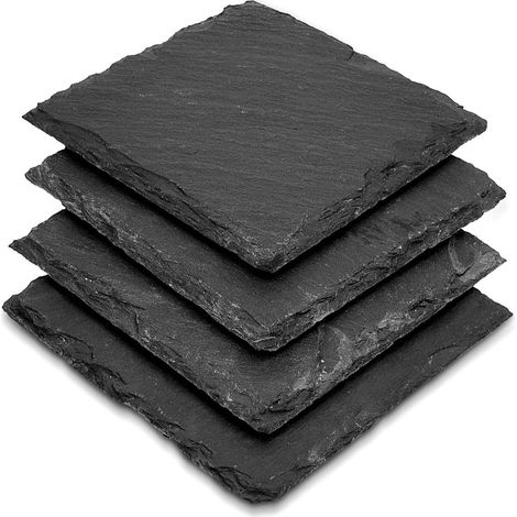 Sous-verres en Ardoise - Lot de 4 - Naturel et Carré 10cm - Antidérapants pour Tables - Idéal Apéritif et Repas - Noir 10 x 10 cm (1/5)