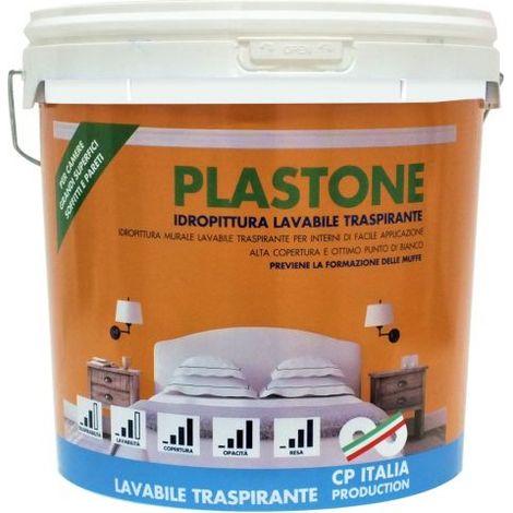 Vernice idropittura lavabile traspirante plastone da lt.2,5 bianco opaco per interni - Salone