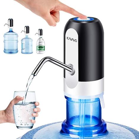 Pompe à Bouteille d’Eau, 2 Adaptateurs Supplémentaires de Différents Calibres, Distributeur d’Eau Électrique Portable avec 2 Tuyaux Libres à Couper Noir Blanc, En Silicone,Plastique (1/5)