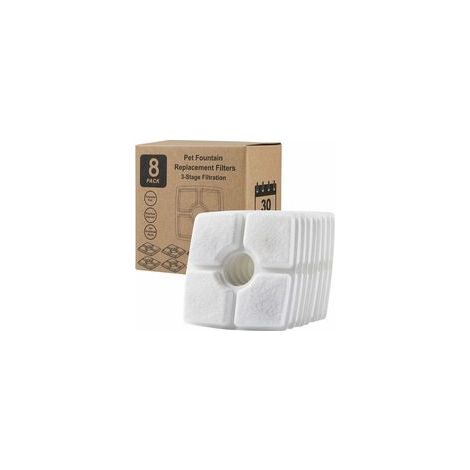 Lot de 8 filtres carrés 12 cm triple filtration pour fontaine à eau chat et chien, résine et charbon actif –