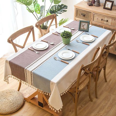 Nappe lavable en coton et lin, nappe à franges, nappe à rayures modernes et simples pour la décoration de la table de la cuisine et de la salle à manger (1/5)