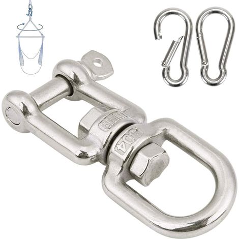 Anneau Pivotant, M8 Crochet Balancoire en Acier Inoxydable 304 + 2 M8 Mousqueton Balancoire pour Chaise Hamac Balançoire Suspendue Sac de Sable Corde D'escalade Capacité de Charge Jusqu'à 300Kg (1/5)