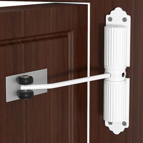 Ferme-porte avec force de fermeture réglable, livré avec vis et tige de réglage, adapté pour la maison, la chambre et le bureau (blanc). (1/4)