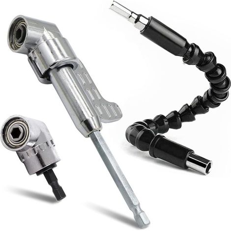 Mandrino per trapano ad angolo retto da 105 gradi in argento, cacciavite con attacco esagonale da 6,35 mm (1/4") ed estensione flessibile per cacciaviti e trapani - Trapano (1/4)