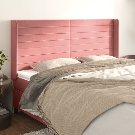 Tête de lit avec oreilles Style Classique Armoire de lit - Rose 163x16x118/128 cm Velours BV859721 - BonneVie (1/5)