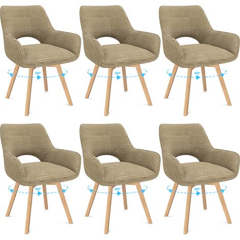 LEWE Lot de 6 Chaises de Salle à Manger, Fauteuil Pivotantes avec Accoudoirs,Rembourrées avec Dossier en Velours,Bois Pied,Marron (1/5)