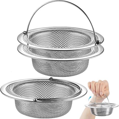3 pièces filtre d'évier avec poignée, en acier inoxydable, anti-obstruction pour cuisine, douche et baignoire (11 x 8 x 2 cm). (1/5)