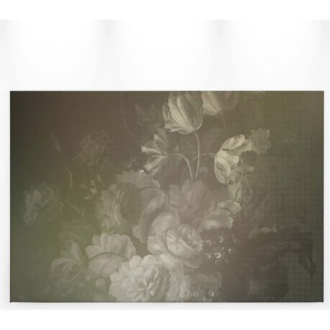 Tableau vintage vert gris motif fleur | Tableau salon effet bouquet de fleur vieilli | Tableau sur toile pour couloir & chambre - 0,9 x 0,6 m (1/5)