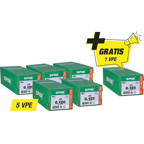 Offre promotionnelle Spax vis à tête fraisée - composée de : 5 x 94 072 64 + 1 x 94 072 64 gratuit (1/2)