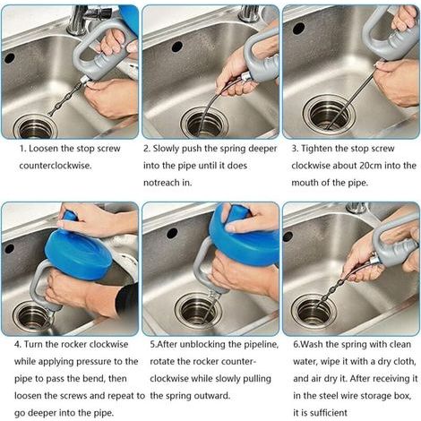 13M Furet Deboucheur Canalisation WC , Serpent de Plombier Kit Debouchage Canalisation Professionnel pour Toilette , Cuisine , Drain de Baignoire , Salle Bain , Evier , avec Gants , Sac , Chaîne de Vi (1/3)