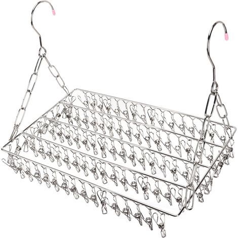 Etendoir Chaussette, Argent Acier Inoxydable Séchoir Multifonctionnel à Linge, pour Sécher Chaussures, Chaussettes, Serviettes, Vêtements De Bébé, écharpes, Chapeaux, Cravates(100 Clips) (1/5)