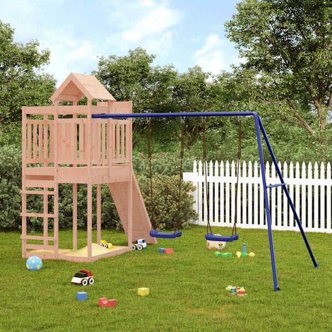 Jeu extérieur enfant : Tour de jeu Marron 110,5 x 52,5 x 215 cm Pin massif jeu extérieur enfant, aire de jeu jardin, balançoire enfant , pour jardin, usage domestique , enfant 3-8 ans (1/5)