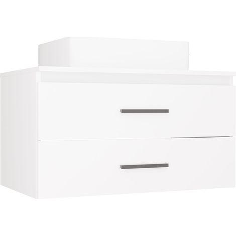 Mobile da bagno sospeso con lavabo in ceramica e 2 cassetti, Bianco, 80 x 58,5 x 50 cm (1/5)