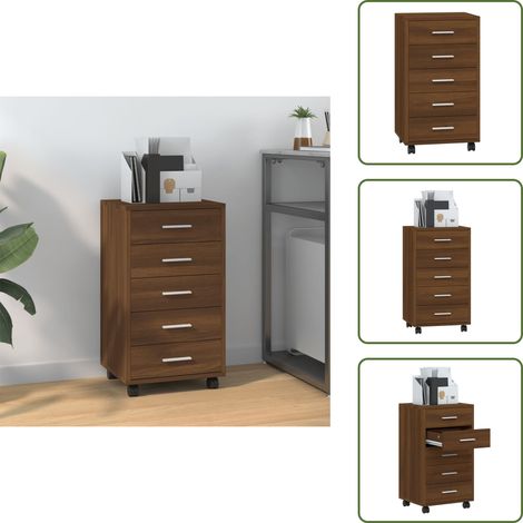 Schubladenschrank mit Rollen Braun Eichen-Optik Holzwerkstoff - Bürostuhl - Schreibtischorganisation - Aufbewahrungsbox - Aktenordner - Regalsystem (1/5)