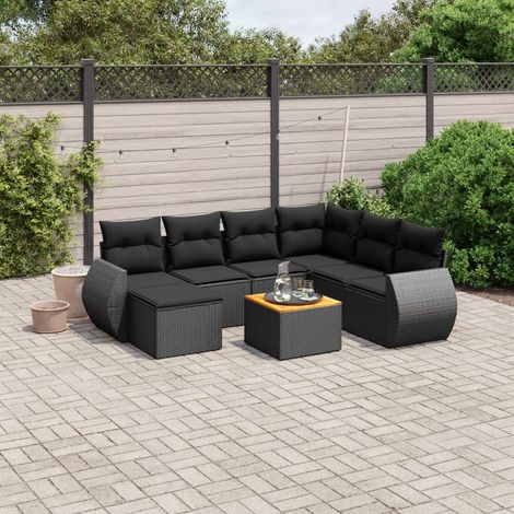 Set de sofás de jardín 8 piezas y cojines ratán sintético negro vidaXL (1/5)