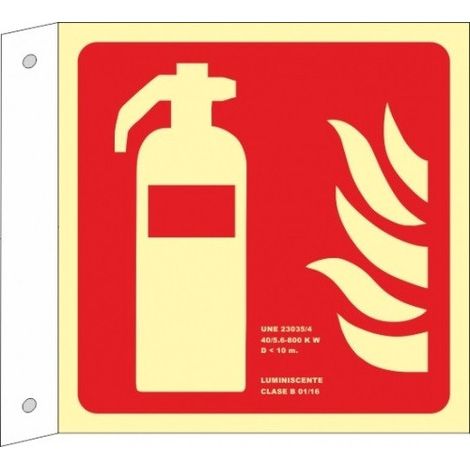 Señal de extintor (sin texto) banderola luminiscente SEKURECO                         420 x 420 mm                          Clase A (PVC 1 mm) (1/2)