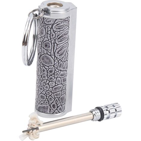 Allume-feu de survie en silex portable, étanche et réutilisable avec coque argentée et anneau porte-clés