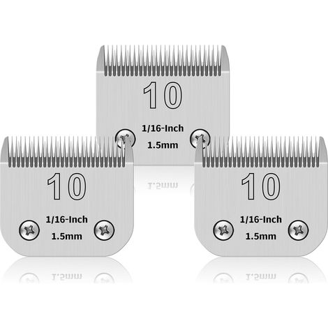 10 Pet Dog Grooming Detachable Stainless Steel Blades Compatible with Oster/Heiniger/Moser, Size 10, Cutting Length 1.5 mm (1/16 Inch)